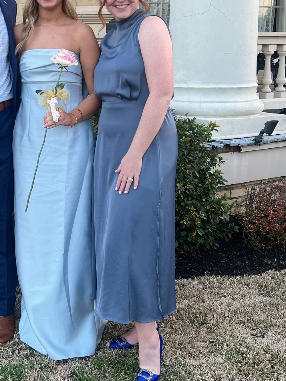 Sleeveless Satin Midi Dress in Slate Blue